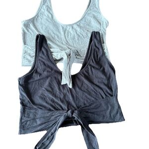 BRASS PLUM BP. Nordstroms Set Of 2 Tie Front Scoop Neck Tank Tops Grey Black S